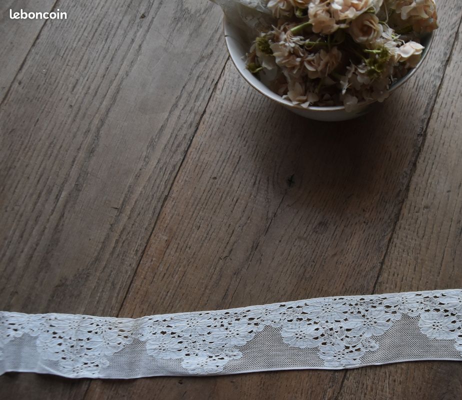 Dentelle ancienne brodée sur tulle 1.05m (image 2)