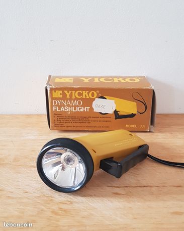Ancienne lampe de poche dynamo Yicko, torche, modèle 711, en