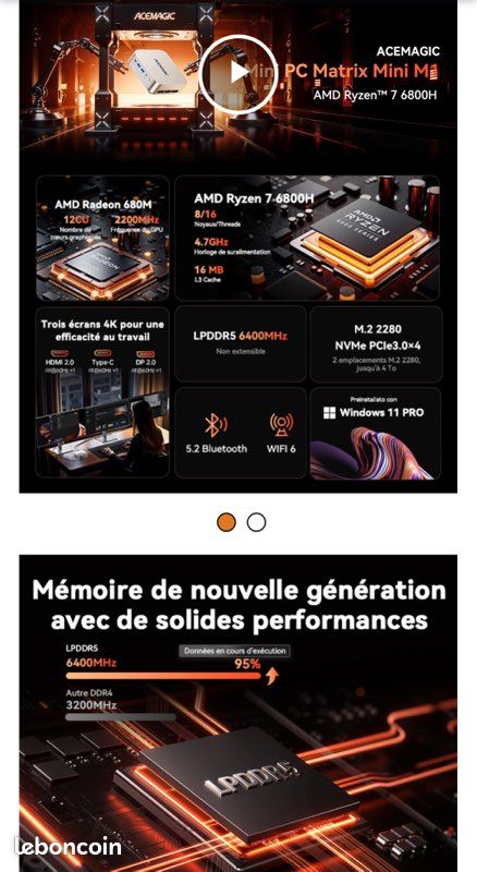 Matrix Mini M1 Mini PC - AMD Ryzen 7 6800H (8C/16T, jusqu'à 4,7 GHz), Mini Ordinateur de Bureau 16Go LPDDR5 512Go M.2 SSD, Mini Computer avec Écran Triple écran 4K/ WiFi 6/ BT 5.2/ W11 Pro (image 8)