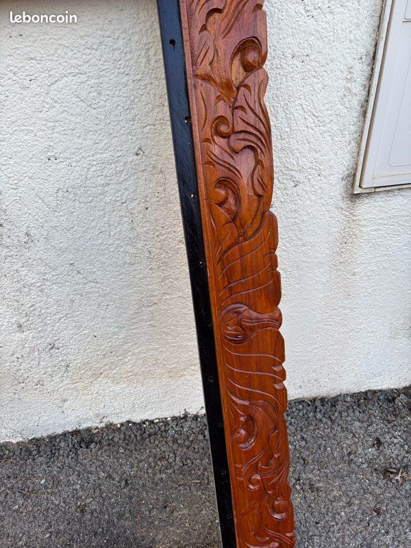 Grand Cadre Mural Asiatique En Bois Sculpté à Volets - Style Balinais 91x81 Cm