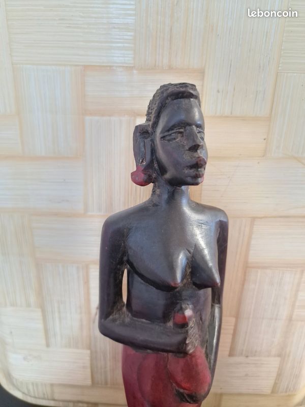 Statue africaine ancienne en bois sculpté – pièce artisanale vintage 31 cm déco ethnique (image 6)