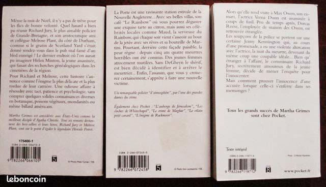 Lot 3 romans MARTHA GRIMES Pocket Policier (image 2)