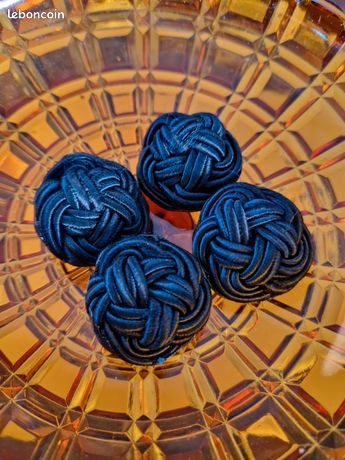 Bouton Noir Ancien 24mm - Passementerie Vintage Marquée Au Caducée - Made In France - Neuf
