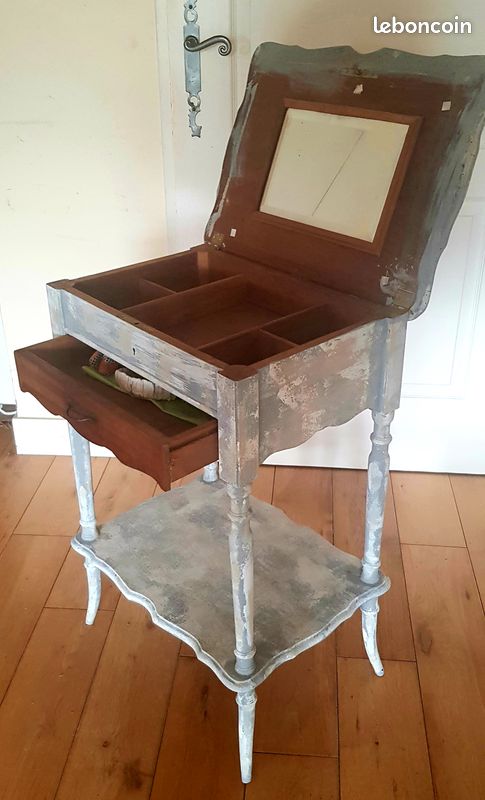 Coiffeuse couturière ancienne bois peint 2 tiroirs miroir (image 2)