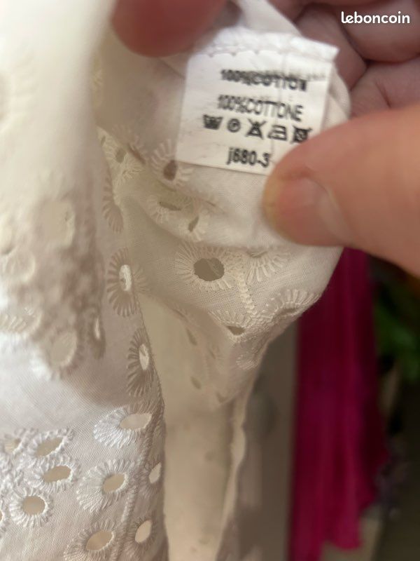 Chemise longue coupe liquette -blanc cassé - coton, broderies anglaises, sequins - TU jusqu’au 52 - neuve (image 11)