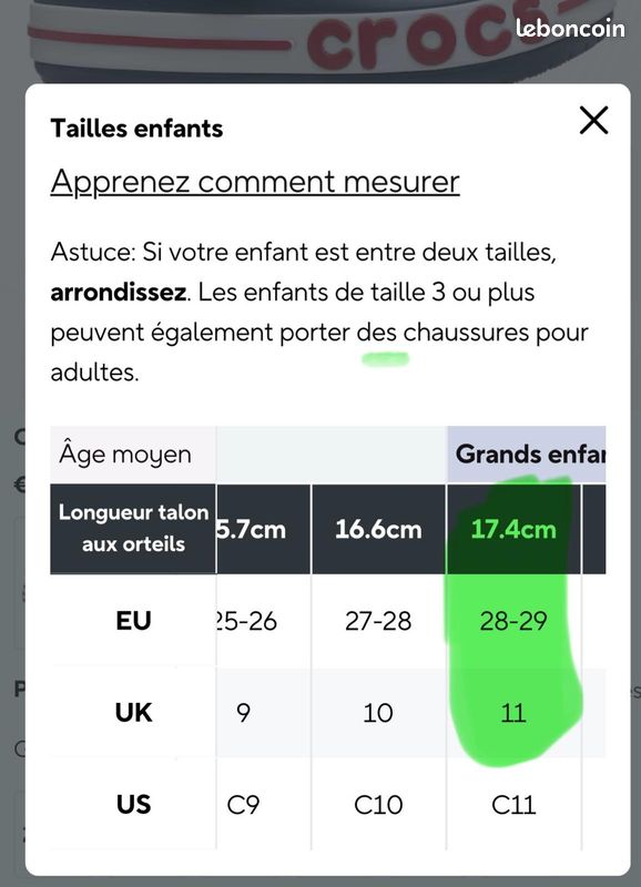 Enfant Taille Crocs Paire De Crocs Enfant X3 (Taille 11 24) Chaussures