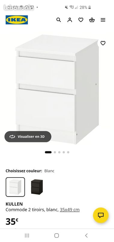 Commode 2 tiroirs ikea kullen 35cm (image 1)