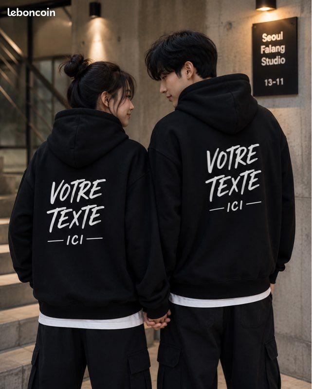 Sweat à capuche noir personnalisé – Texte, prénom ou logo (image 4)