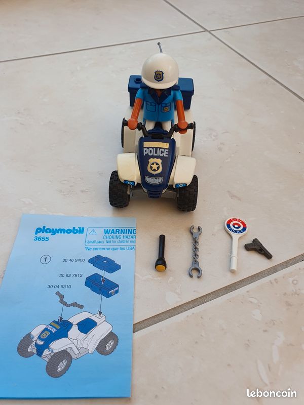 PLAYMOBIL 3655 POLICIER Quad Complet City Police Notice EUR 5,00