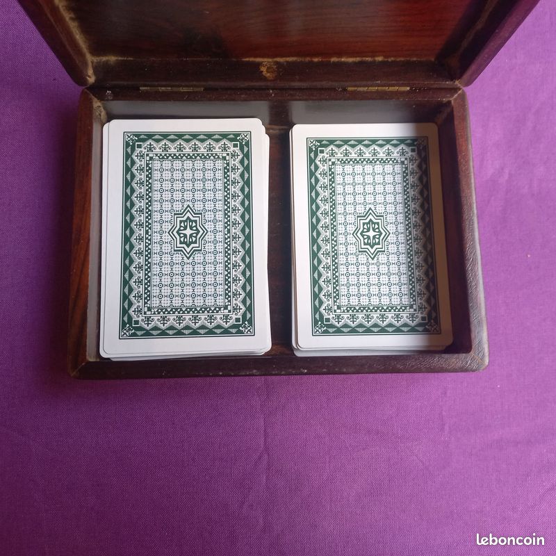 Jeux Cartes en Coffret Bois Précieux, Belote, Rami et Bridge