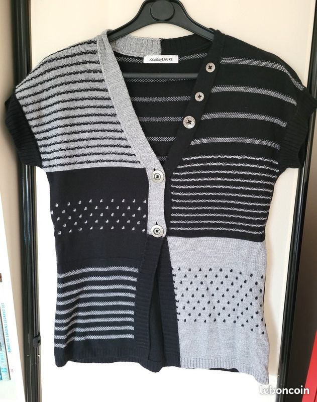 Gilet Noir Gilet Femme Christine Laure GILET CARDIGAN NOIR GRIS