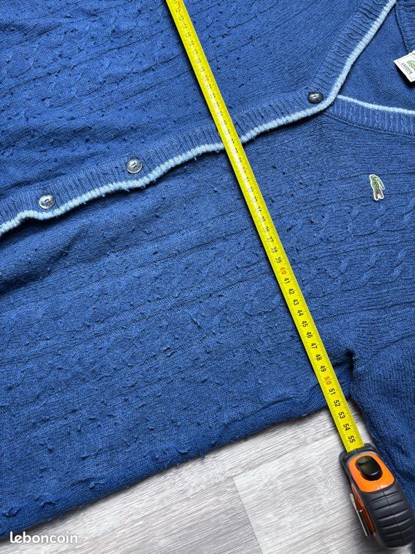 Cardigan Gilet Femme Lacoste Bleu Vintage Taille XL Logo Brodé (image 8)