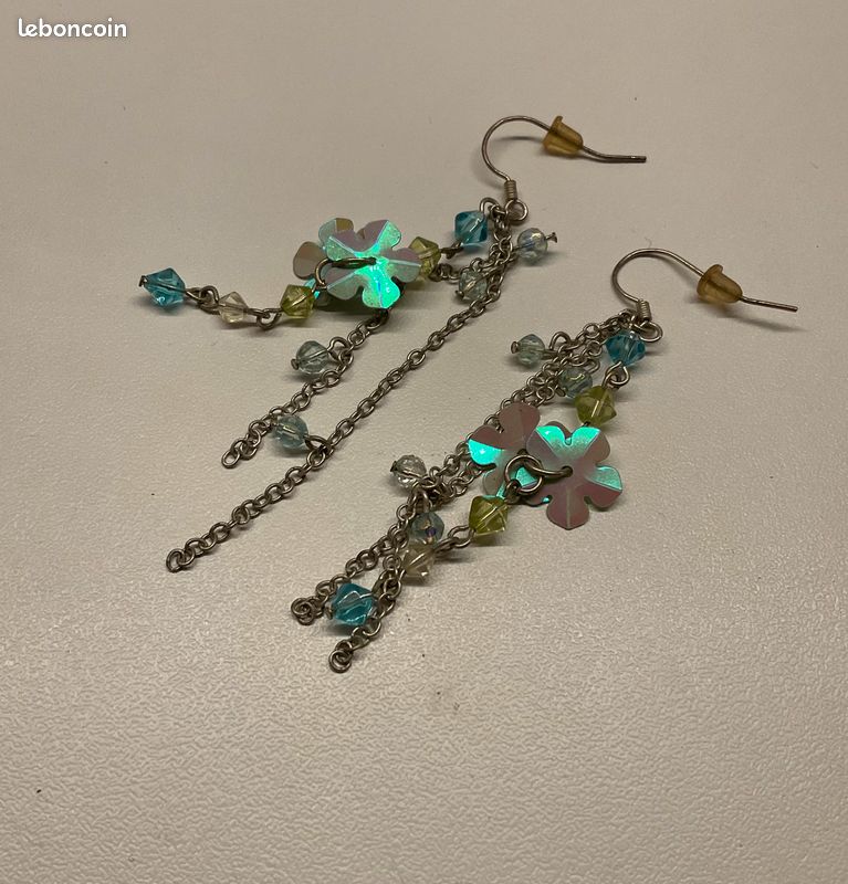 Boucles d’oreilles bleu irisé vintage neuves (image 1)