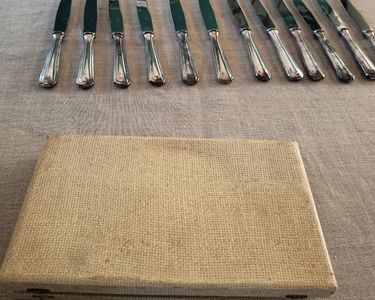 Coffret Vintage 12 Couteaux De Table NOGENT INOX - Lame Crantée 24cm - Fabriqué En France
