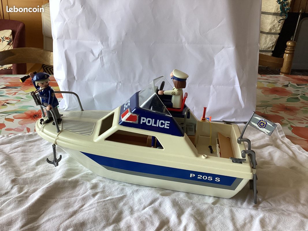 PLAYMOBIL - Vedette Police - Bateau Vintage - Boîte - Occasion Bon État