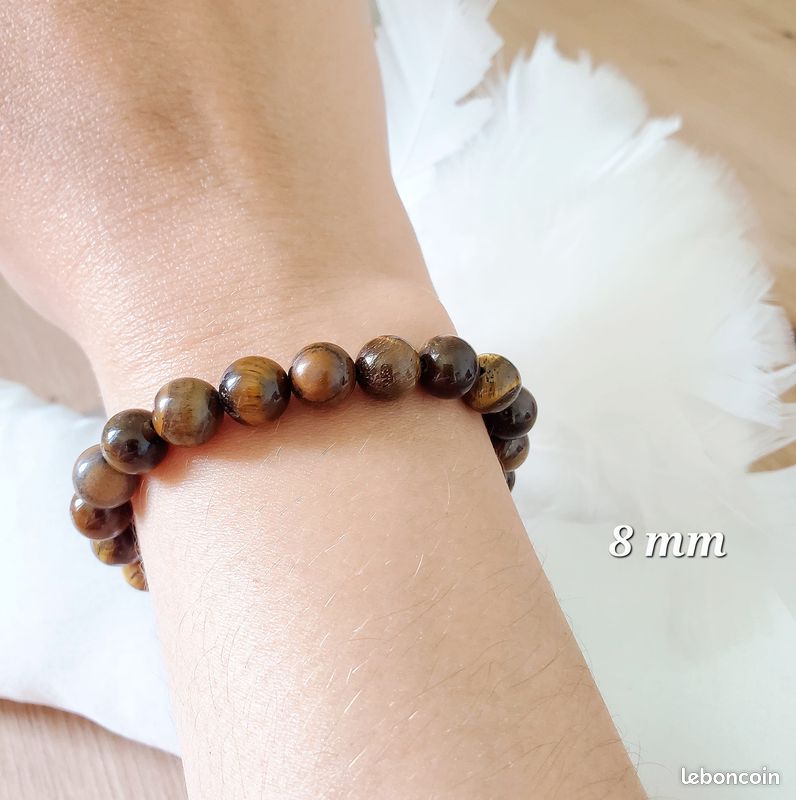Bracelet pierre naturelle Oeil de tigre élastique sur-mesure 8mm homme et femme (image 3)
