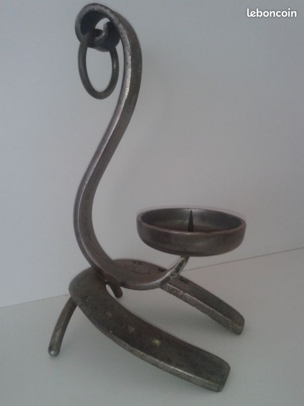 Magnifique Bougeoir D'Epoque - Fer Forgé Brutaliste -34 Cm  D Fer Forge Brutaliste 34 Cm 1272520180