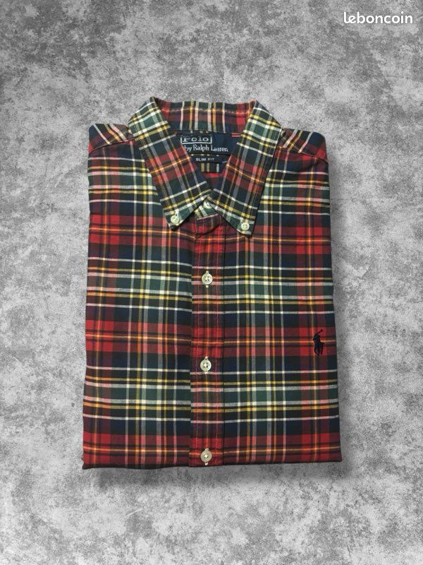Chemise Habillée Club Room – Taille 15, Manches 32/33 – Vert/rouge à Carreaux – 100% Coton