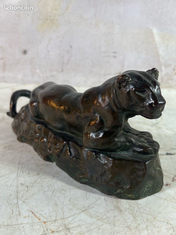Panthère en bronze signée BARYE panthère de Tunis sculpture animalière ancien (image 5)