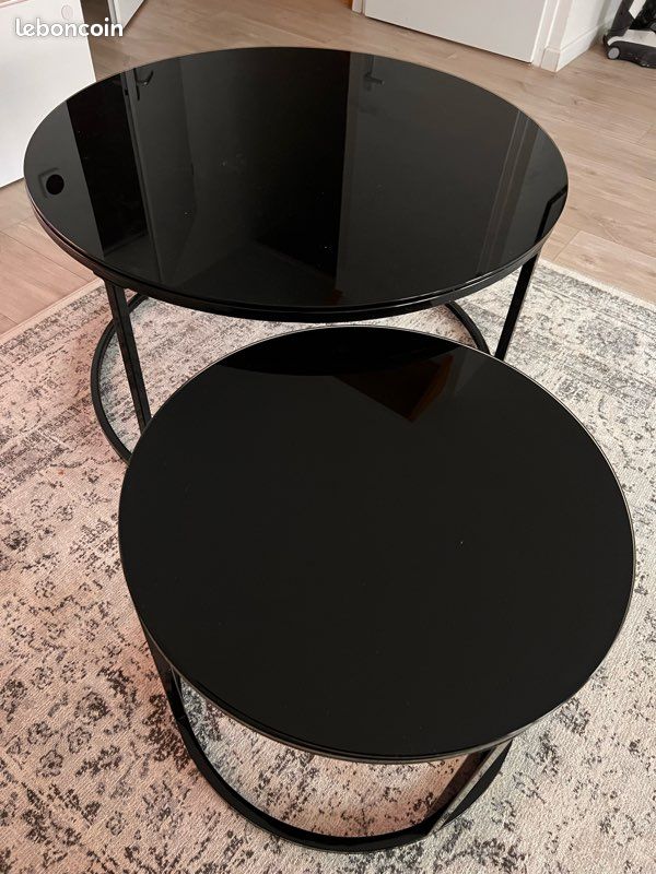 Table basse verre noir 2 parties Abel Double Gigogne (image 2)