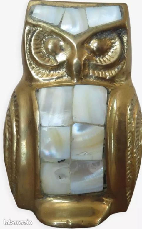 Chouette, hibou, en laiton et nacre (image 4)
