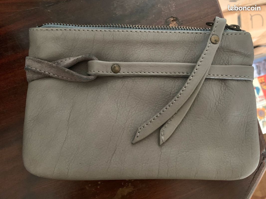 Jolie pochette en cuir gris doublé coton Julie Meuriss (image 1)