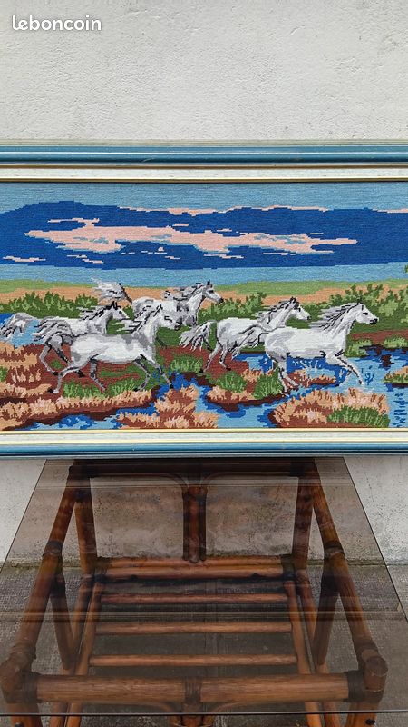 Grande Tapisserie Murale Française Vintage - Chasse à Courre Et Chevaux - 153x57cm #527