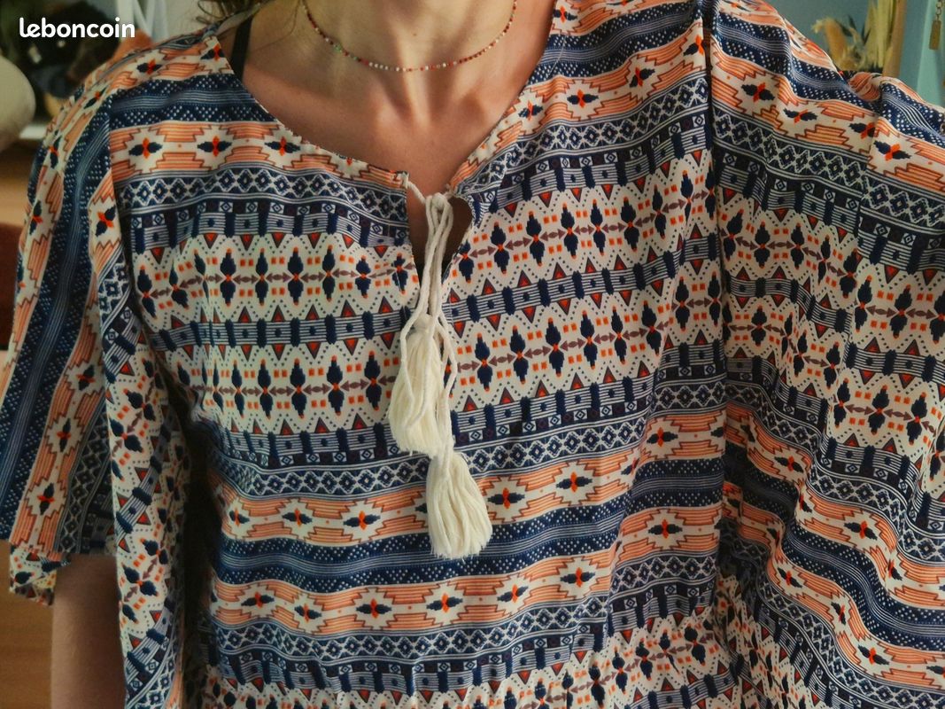 Blouse ethnique bohème légère taille marquée (image 3)