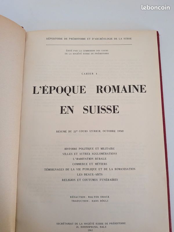 L'EPOQUE ROMAINE EN SUISSE, Cahier 4 dans Répertoire de Préhistoire et d'Archéologie de la SUISSE, 1962 (image 3)