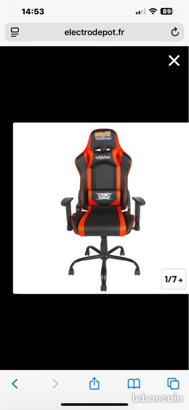 Chaise Gaming Naruto – Orange & Noir – Comme Neuve (image 1)