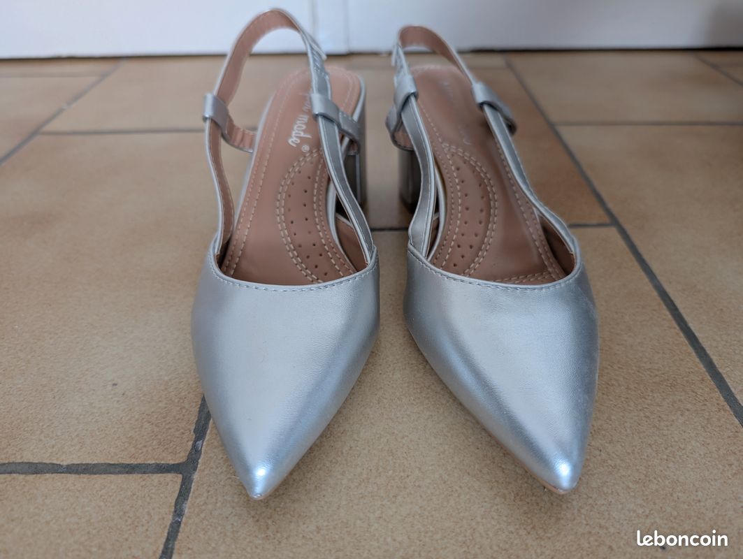 Escarpins pour femme, de couleur argent, taille 36 Chaussures