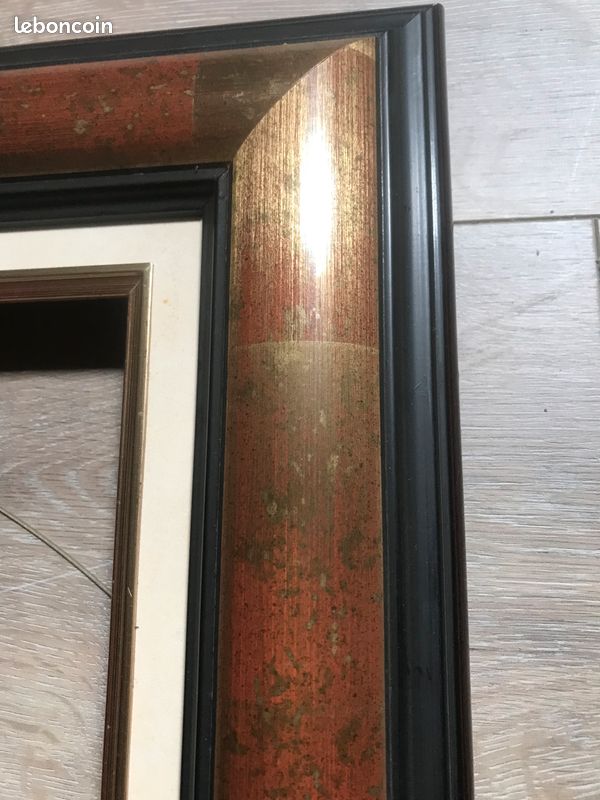Cadre Tableau Ancien Caisse Américaine – Noir Et Doré, Bois, 73x60 Cm, Vers 1980, Rare
