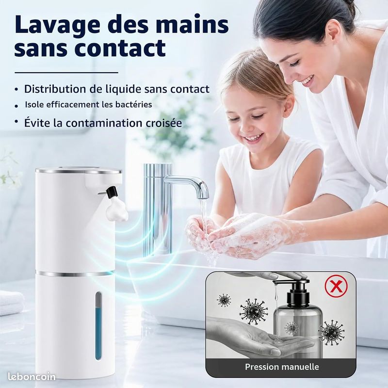 Distributeur de Savon Automatique, Distributeur de Savon Mousse Électrique avec Écran, 6 Niveaux Réglables, Rechargeable USB, Mural/Table, pour Salle de Bain et Cuisine (380ml Blanc) (image 8)