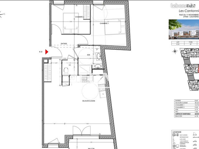 Appartement 3 pièces 68 m² · à Louviers · 68 m² · 789 €/mois