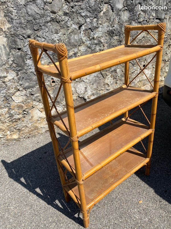 Bibliothèque étagère en rotin vintage (image 4)