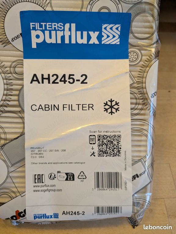 NEUF - Filtre d'habitacle PURFLUX AH245-2 (image 2)