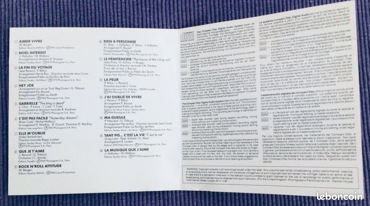 CD Johnny Hollyday "Master Série Volume 1" - éditions PolyGram 1991 (image 5)