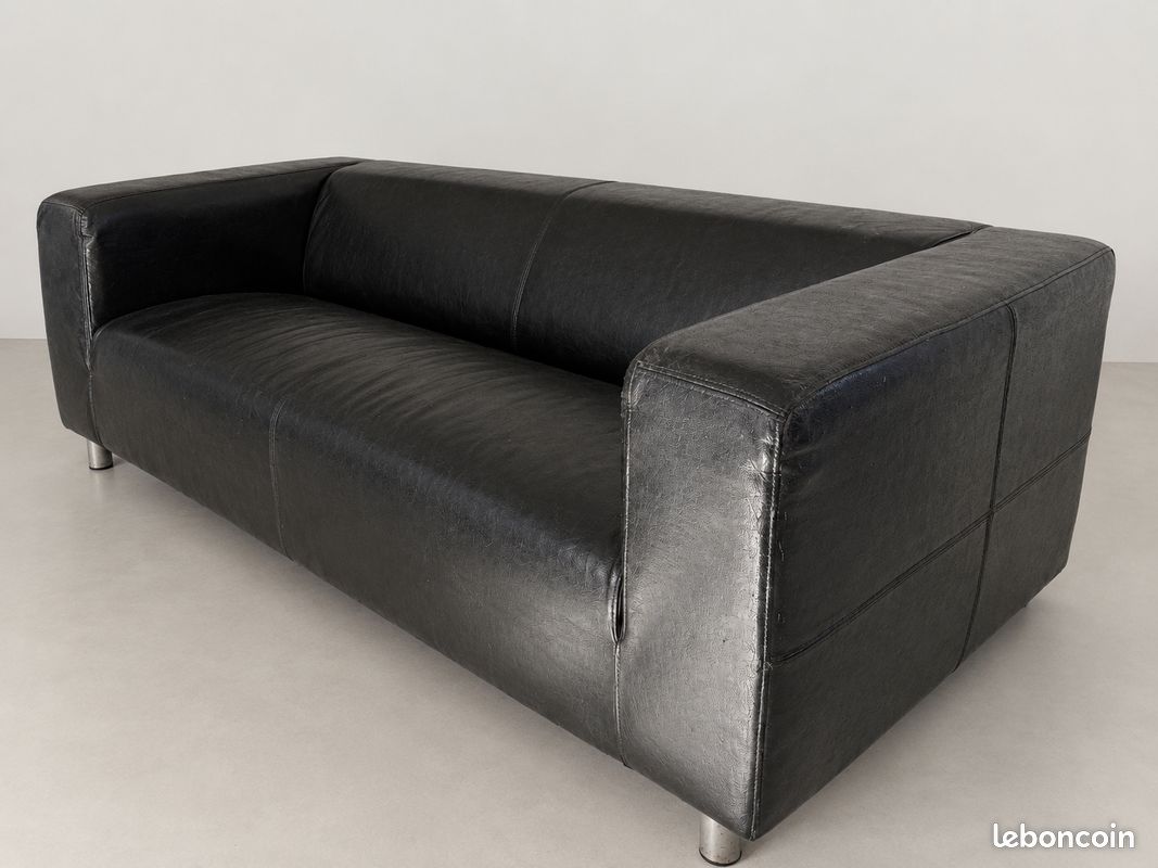 Lot de 2 canapés 2 places cuir noir 180 cm (image 2)