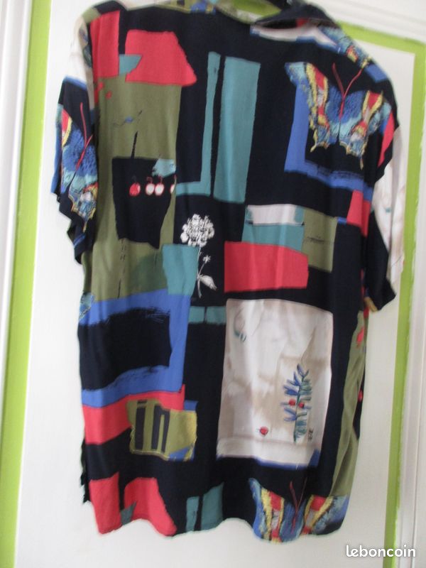 Chemise Papillon Vintage Taille 1 - Marque Airport - Coton Bleu - Occasion Très Bon état