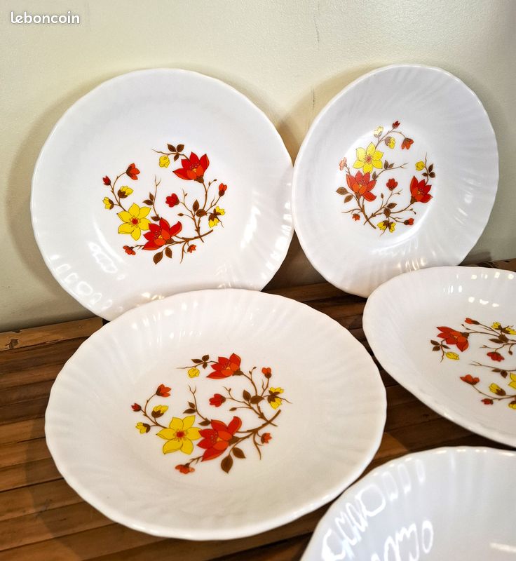 Service 11 assiettes Arcopal fleurie vintage - Ressourcerie Histoires