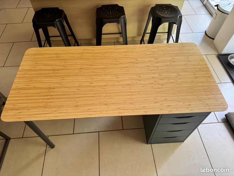 Bureau Ikea Caisson Alex édition limitée gris vert plateau bambou Anfallare 140x65 pieds acier gris Adils (image 6)