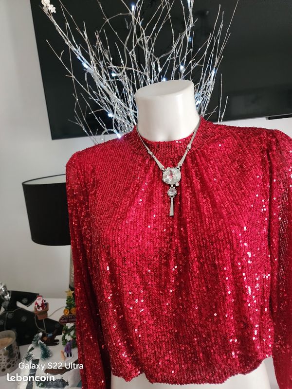 Haut à Paillettes Coloré Mexx Prune Taille M - Occasion En Très Bon état