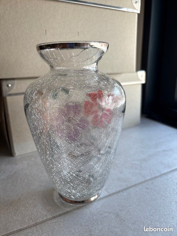 Vase verre craquelé motif fleurs (image 2)