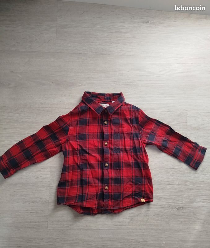JG36 Chemise bébé garçon Zara 9-12m carreaux rouge, chic casual