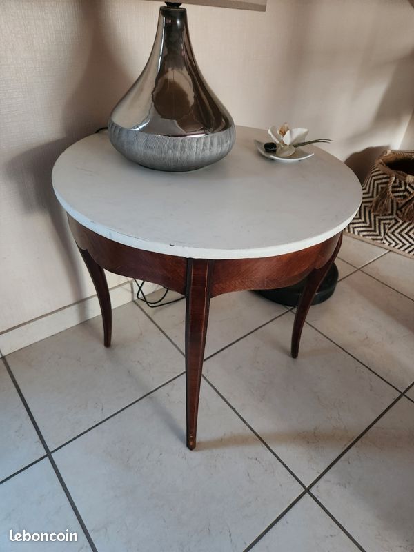 Petite table d'appoint bois et marbre style Louis XV (image 1)
