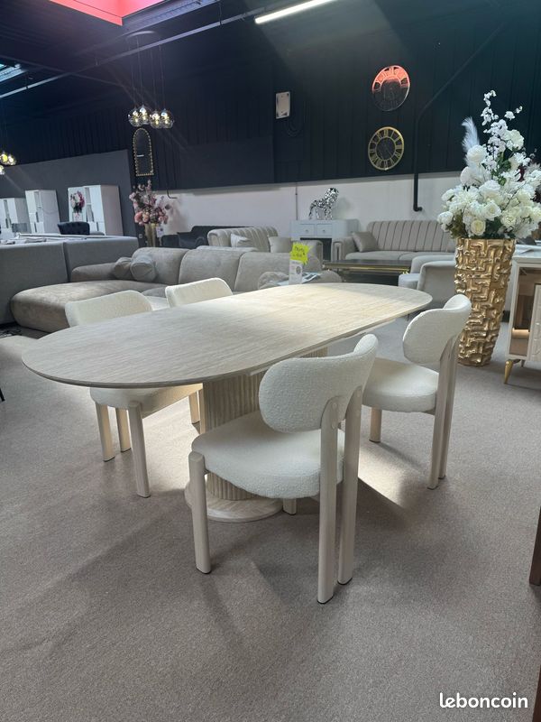 Table à manger Rallonge Céramique Travertin 160cm/200cm (image 1)