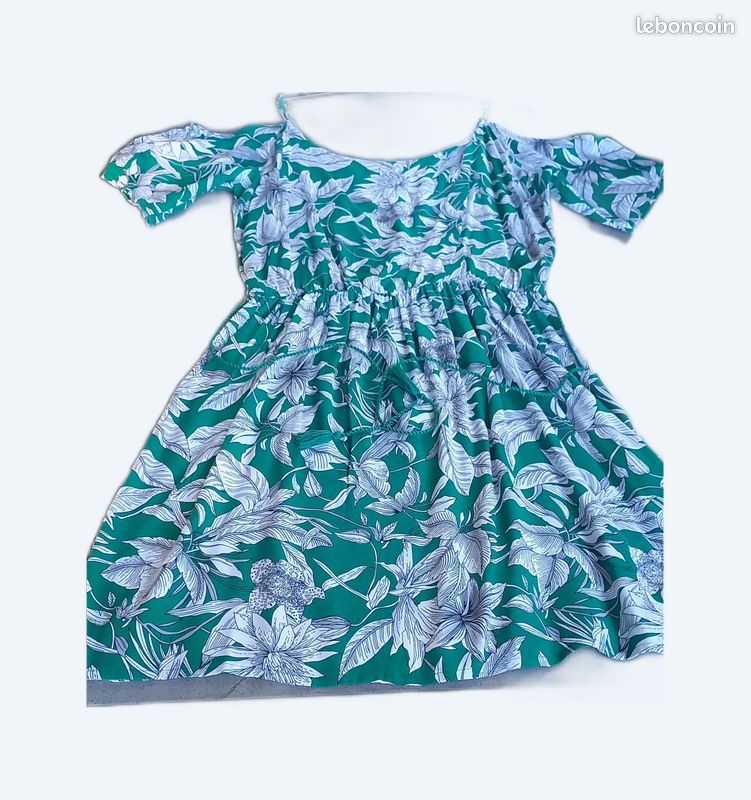 Robe courte verte à fleurs blanches, Pimkie taille L, CMB Vêtements