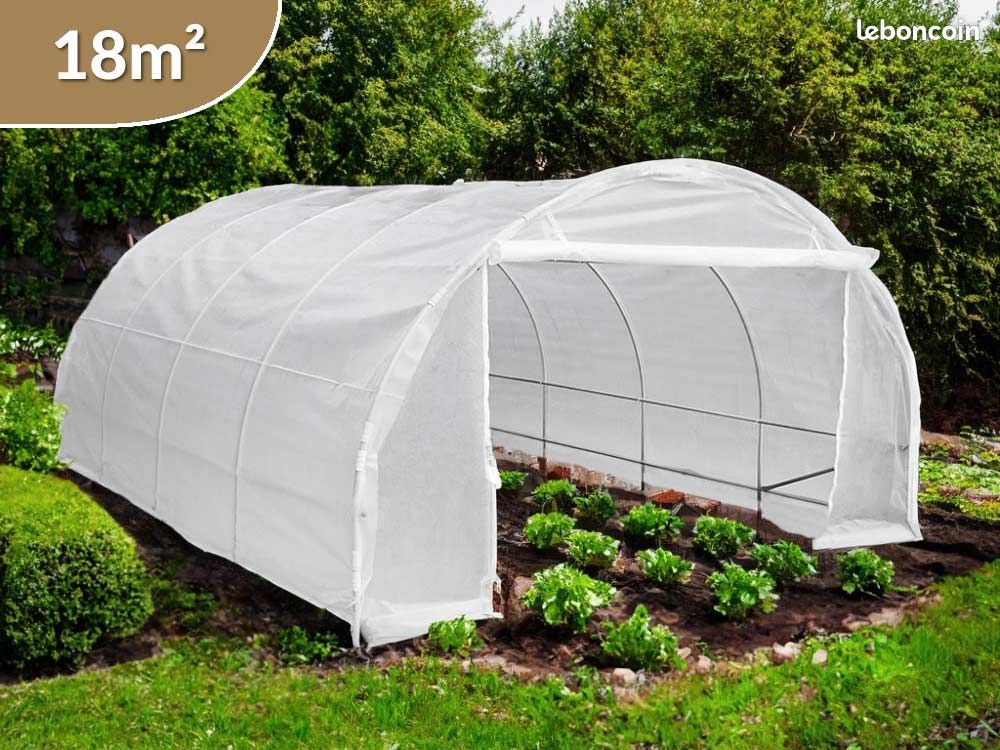 Serre de jardin tunnel 3x6m (18m²) diam.25mm avec bâche translucide et 1 porte enroulable (image 1)
