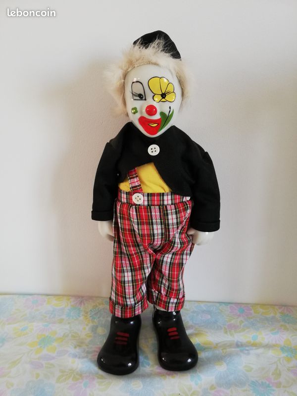Ancien Automate Musical Clown En Porcelaine – Mécanisme Fonctionnel