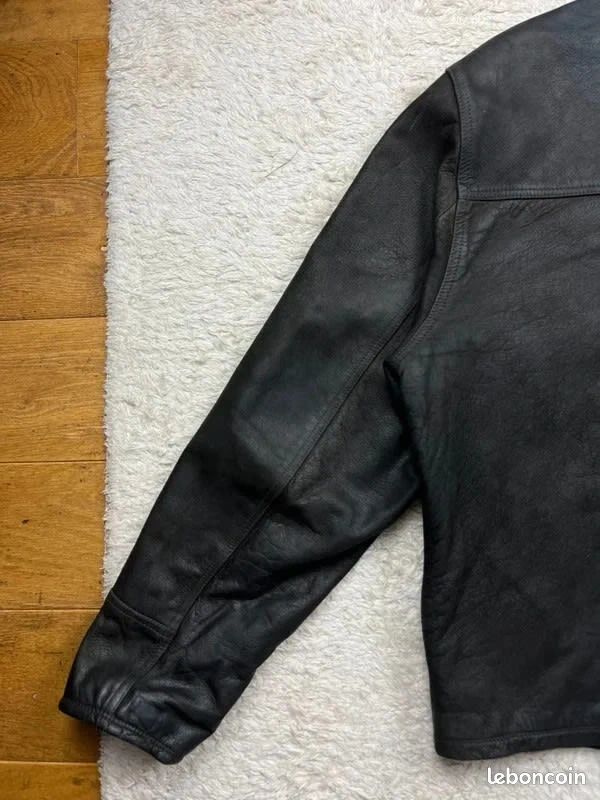 Blouson cuir vintage Bestway marron foncé poches inclinés taille L homme (image 9)
